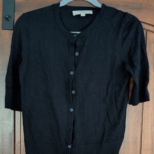 LOFT Navy Short Sleeve Button-Up Cardigan